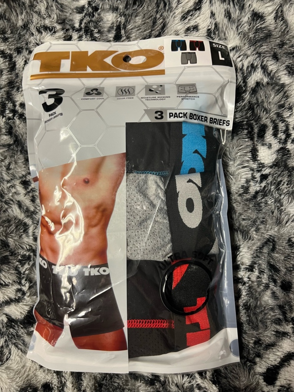 TKO Men’s 3-Pack Moisture Wickening Boxer Briefs Men’s Large Brand New